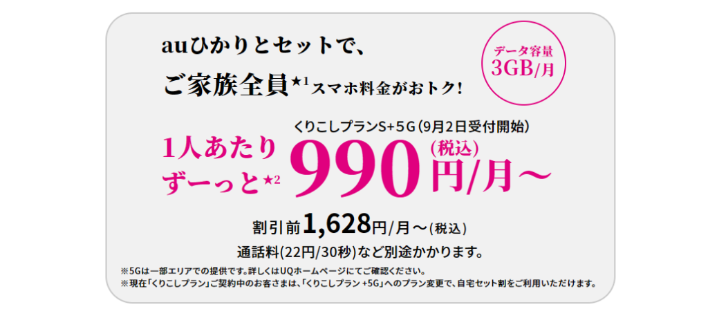 UQmobileのスマホとセット割「自宅セット割」